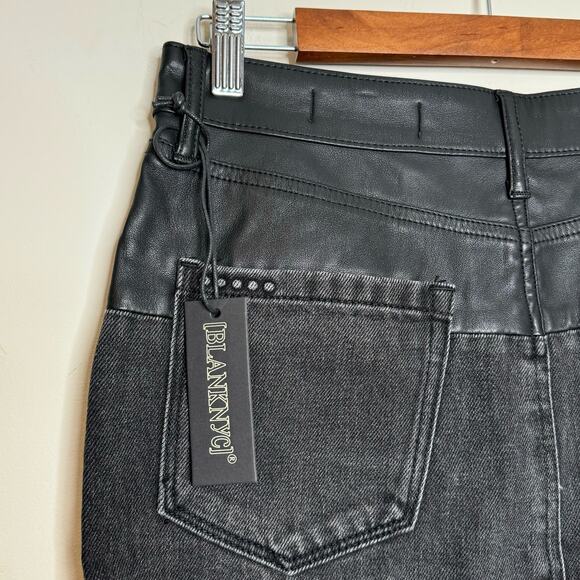 Blank NYC Leather and Denim Patchwork High-Rise Miniskirt Black NWT Size 28 - Picture 7 of 10